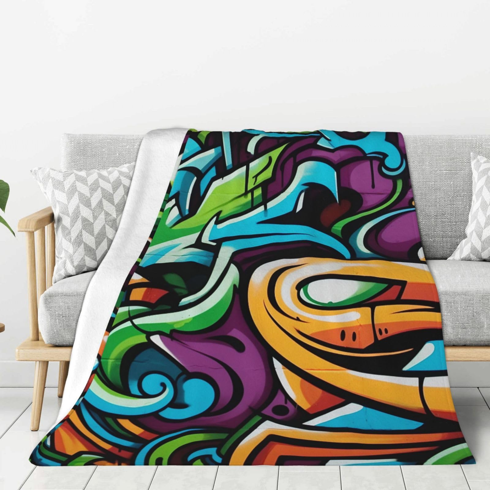 Graffiti Drawing Art Throw Blanket Plush Flannel Fleece Blanket, Soft Lightweight Cozy Blankets 60"X50" for Bed Couch Sofa Travel