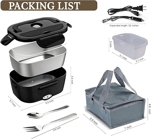Miniatura 6 de Lonchera Eléctrica Calentador de Alimentos - Calentamiento Rápido de 80W, Lonchera Calefaccionada de 1.5L a Prueba de Fugas de Acero Inoxidable 304