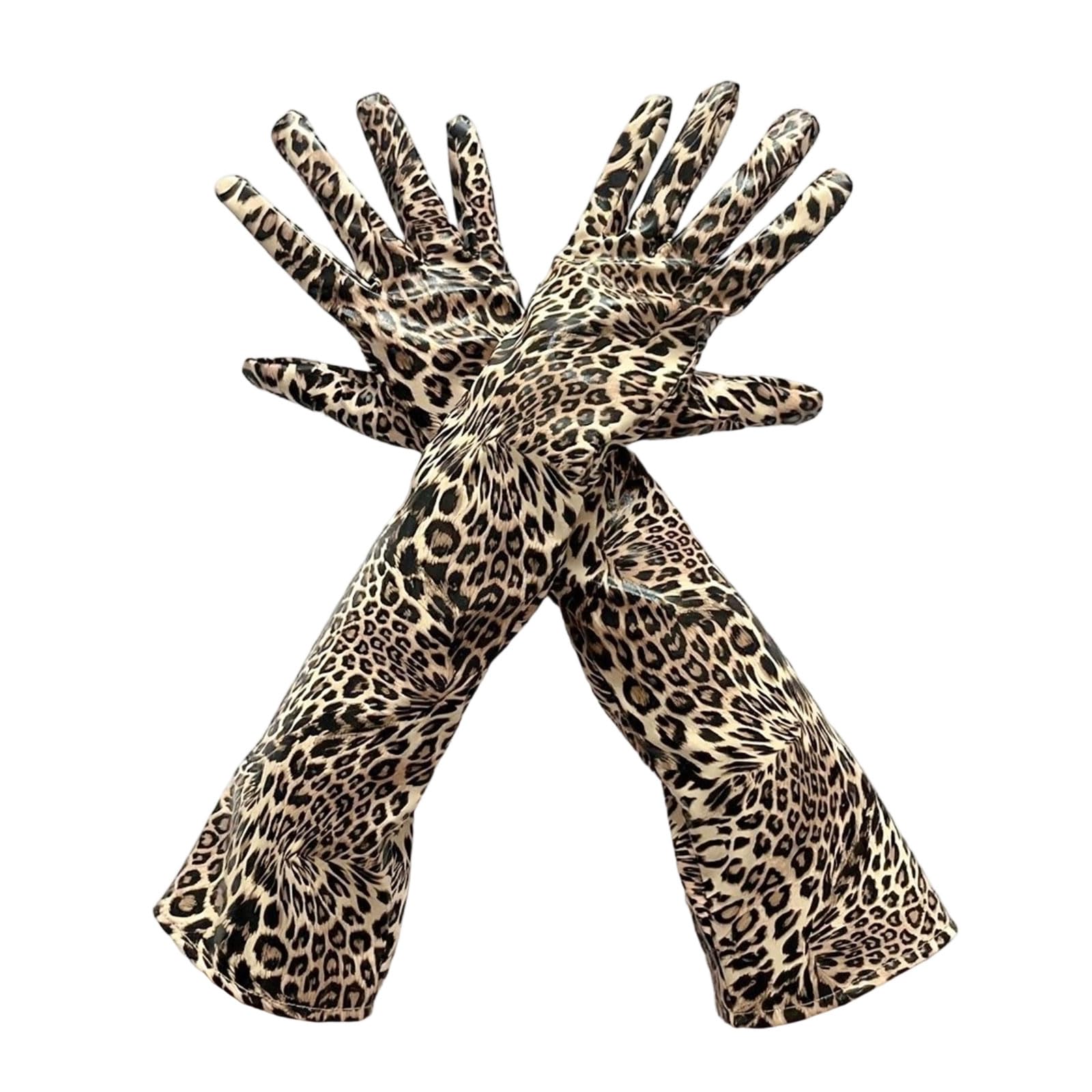 MICFENY Trendy Animal Pattern Extended Cuffs Gloves With Soft PU Fashion Costume Accessory For Cold Weather Protections