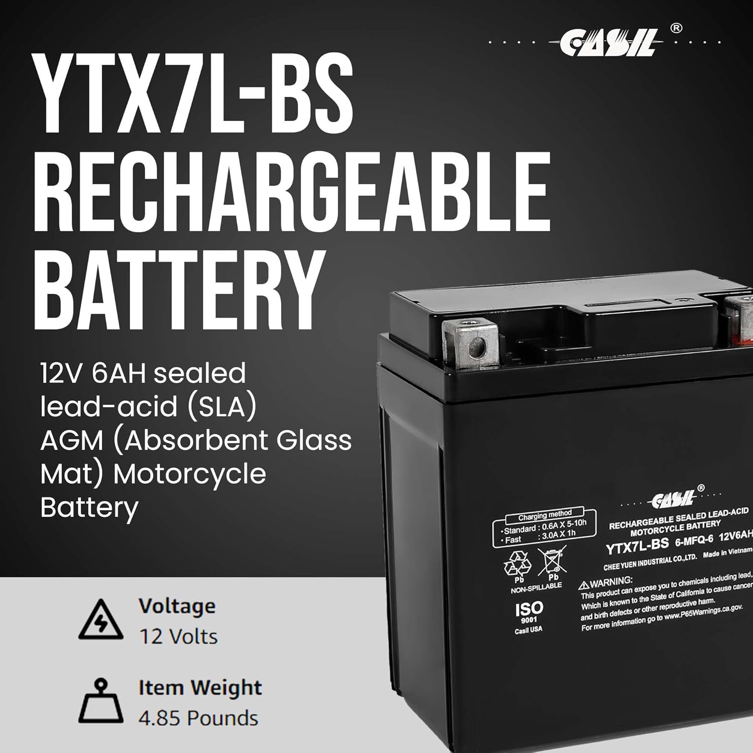 YTX7L-BS AGM BATTERY Replacement for PIAGGIO - 150CC Primavera, Sprint 2014-2020