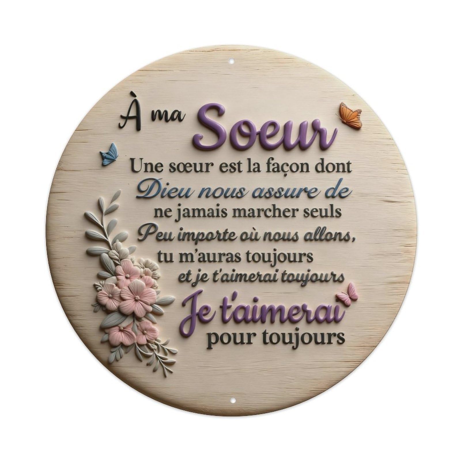 Zlatcbu Vintage Floral Butterflies Text Wooden Circle Metal Tin Sign Retro Wall Art Poster, Decor For Home Living Room Bar Cafe Garage, 8X8 Inch