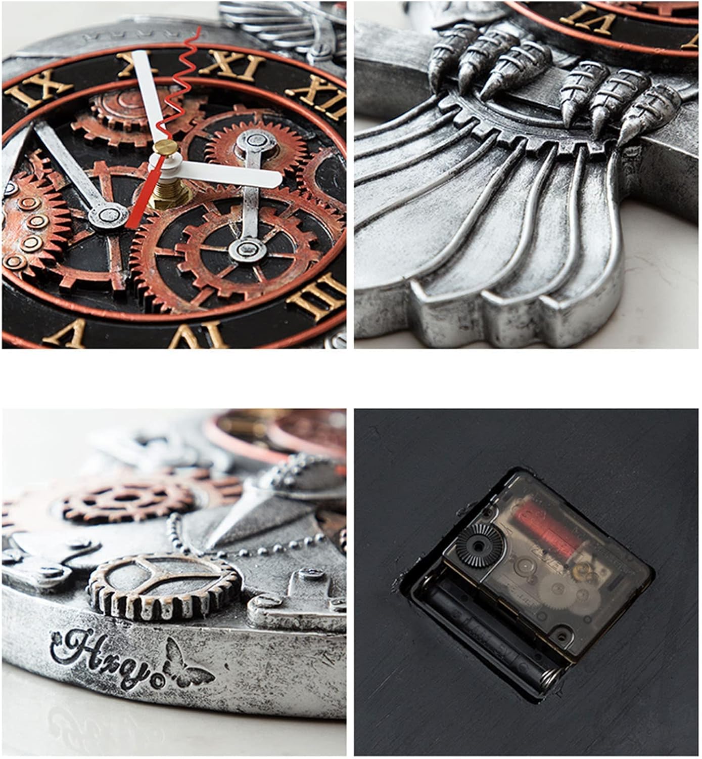 Steampunk Wall Clock, Owl Decor - Handmade Resin Antique Clock for Bedroom & Living Room - Battery Operated