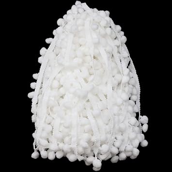 White Pom Pom Trim Ribbon Fringe Ball Lace Tassel Trim for Sewing, Accessory Decoration.