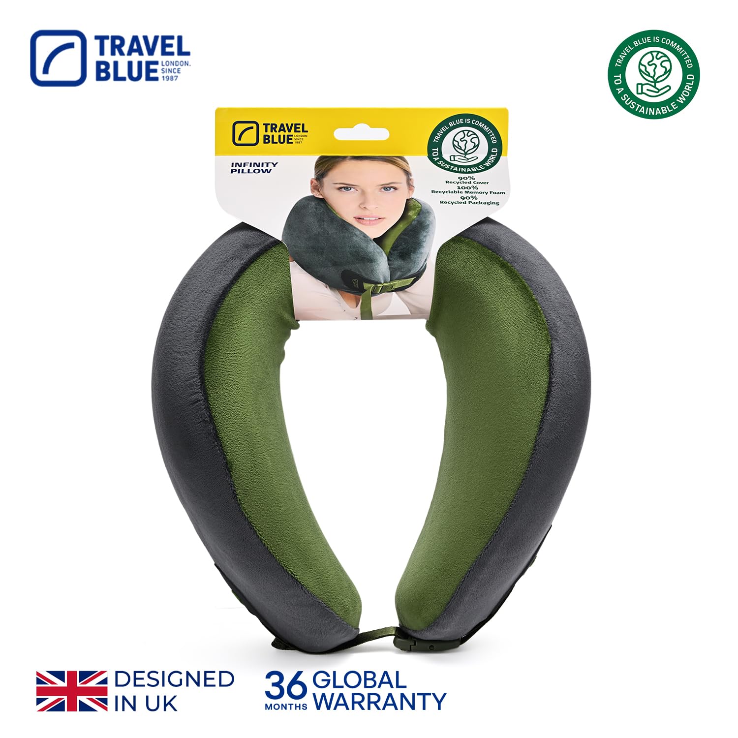 Travel Blue Infinity - Cuscino cervicale ergonomico in memory foam con supporto a 360°, per un sonno indisturbato, materiale lussuoso e ipoallergenico