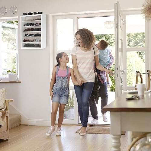 Miniatura 6 de TJ.MOREE Organizador de gafas de sol de almacenamiento montado en la pared 13 x 15.6 pulgadas vitrina de gafas de madera rústica soporte grande caja