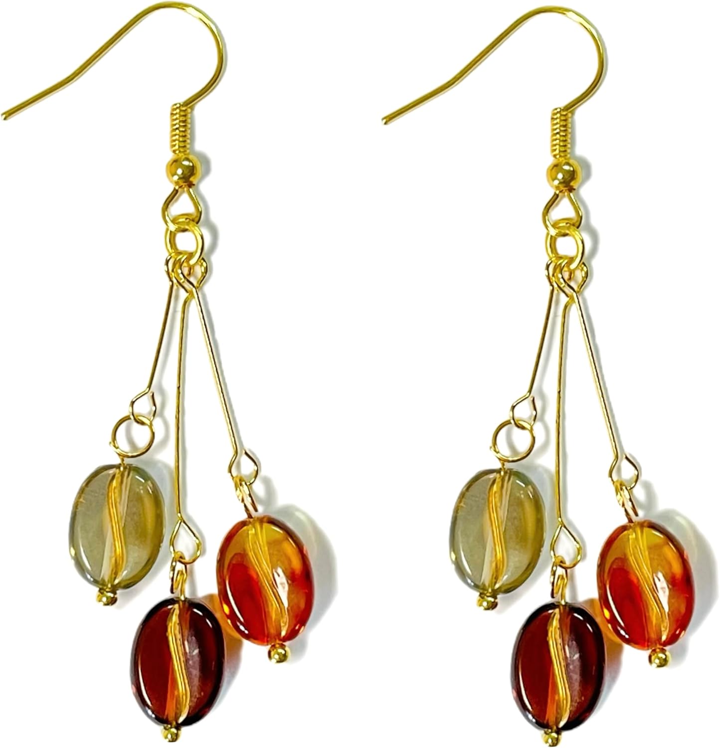 Cute Coffee Bean Earrings, Gold Plated Fun Novelty Drop Dangle Earrings, Gifts for Coffee Lovers Women Girls