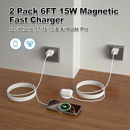 Miniatura 4 de MagSafe Charger iPhone Wireless Charger 15W Apple MagSafe Charger 6FT iPhone Magnetic Charger for iPhone 17 16 15 14 13 12 11 Pro Max PlusAirPods