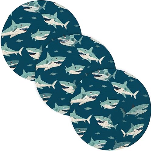 3 alfombrillas salvamanteles de tiburón azul para platos calientes de 15 pulgadas, tejido de hilo de algodón, almohadillas resistentes al calor para