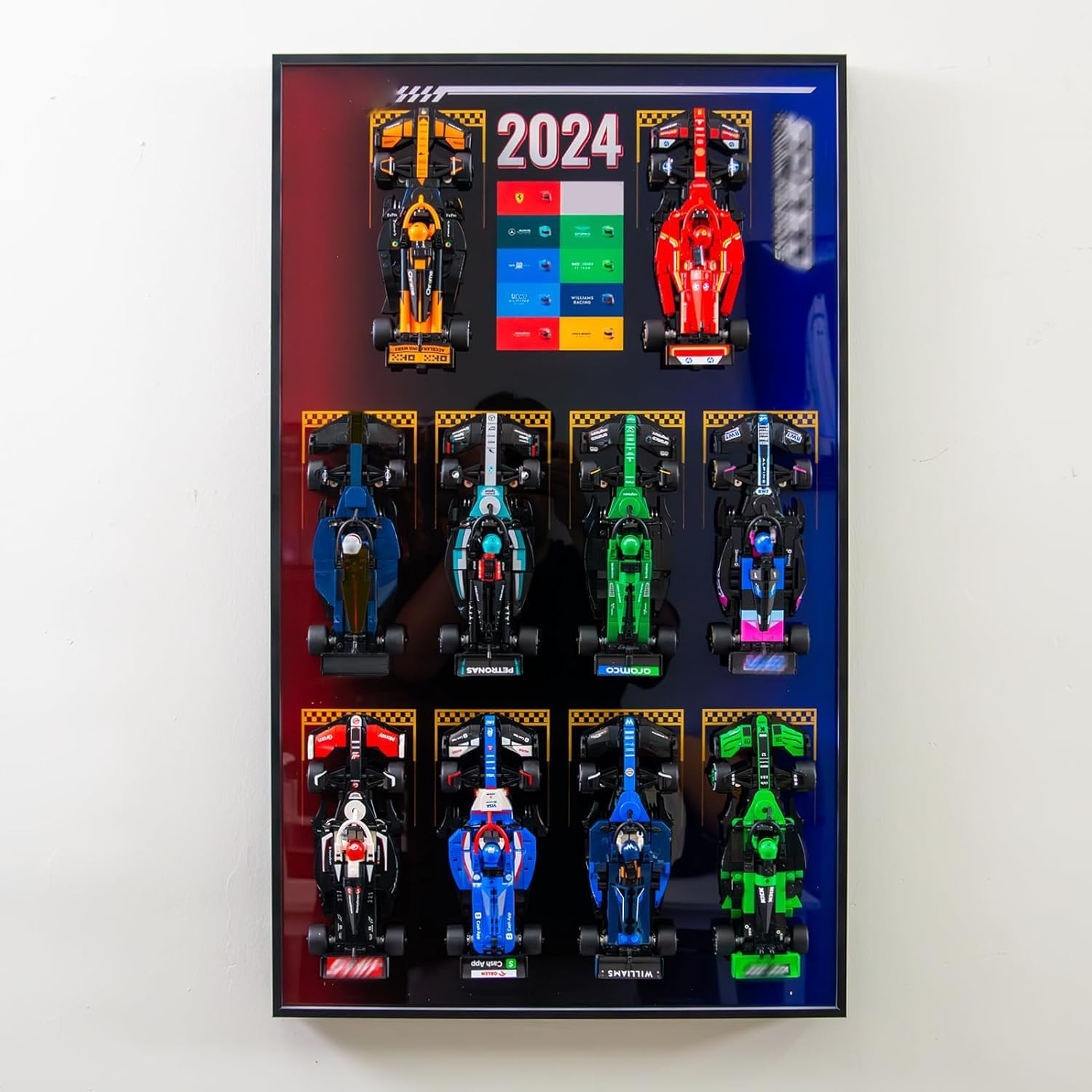 WETCEAOM Display Wallboard Compatible with Lego Speed Champions 10-in-1 Car Display 77242,77243,77244,77245,77246,77247,77248,77249,77250,77251, Compatible with Lego Car Wall Mount Frame(No Model)