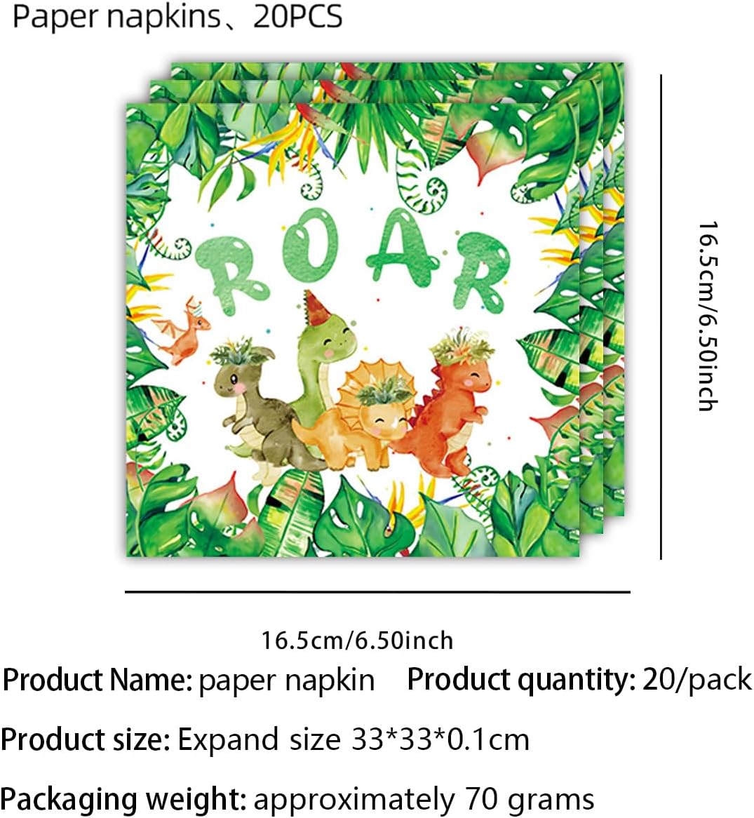 Dinosaur Party Supplies Dino Dinosaur Birthday Decorations Tableware with Disposable Plates, Napkins, Forks, Tablecloth, Banner, Hanging Decorations for Boys & Girls Birthday or Dino Baby Shower