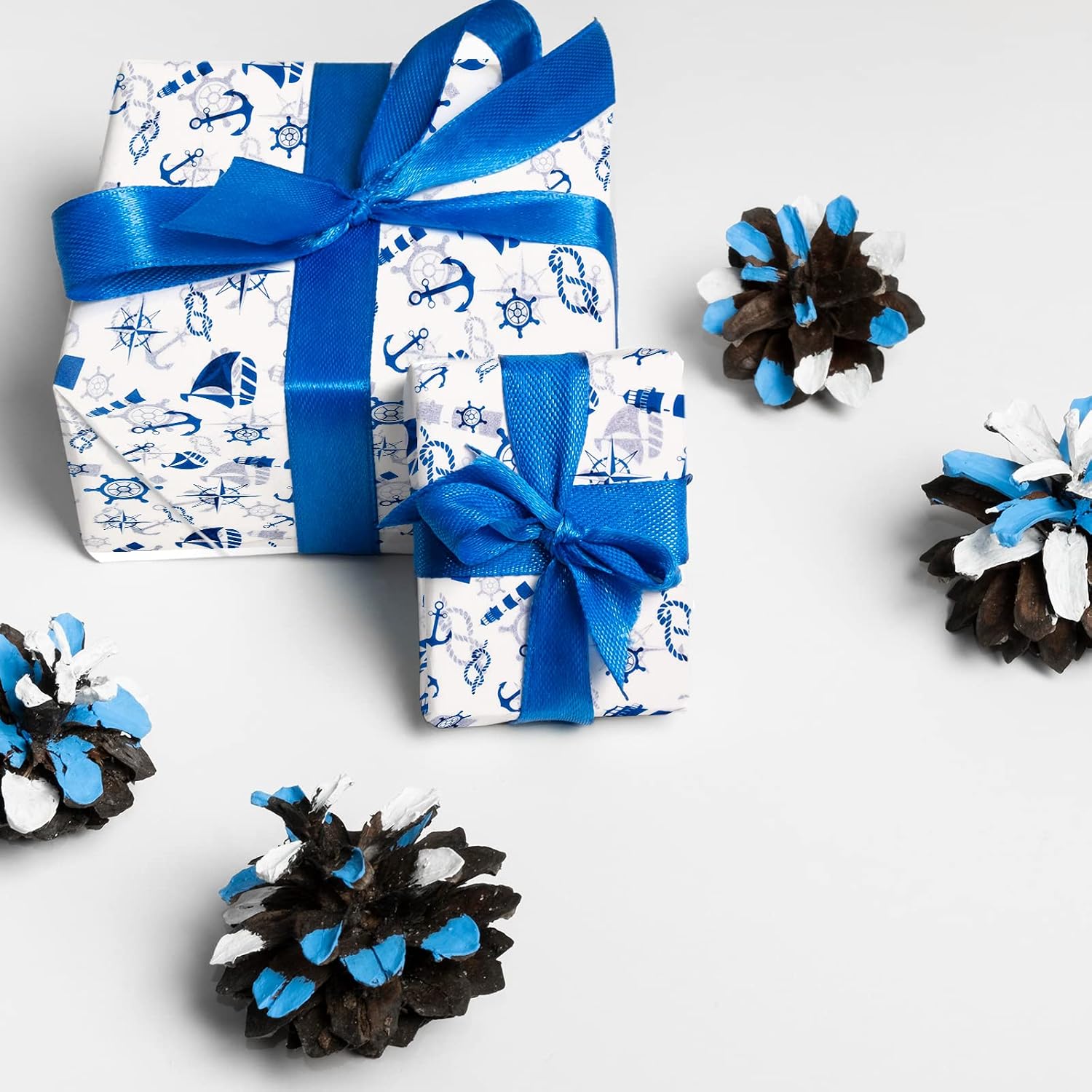 HolyMaji 50 Sheets Nautical Printed Tissue Paper Large Size 20 x 26 Anchor Design Decorative Gift Wrapping Paper Recyclable Packaging for Birthday Party Favor Decor DIY Craft Arts (Navy Blue & White)
