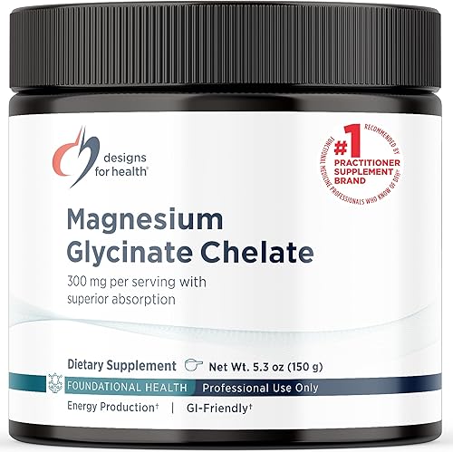 Designs for Health Polvo de glicinato de magnesio - Suplemento de bisglicinato de magnesio quelado en polvo de 300 mg - Mezcla de bebida sin OMG de