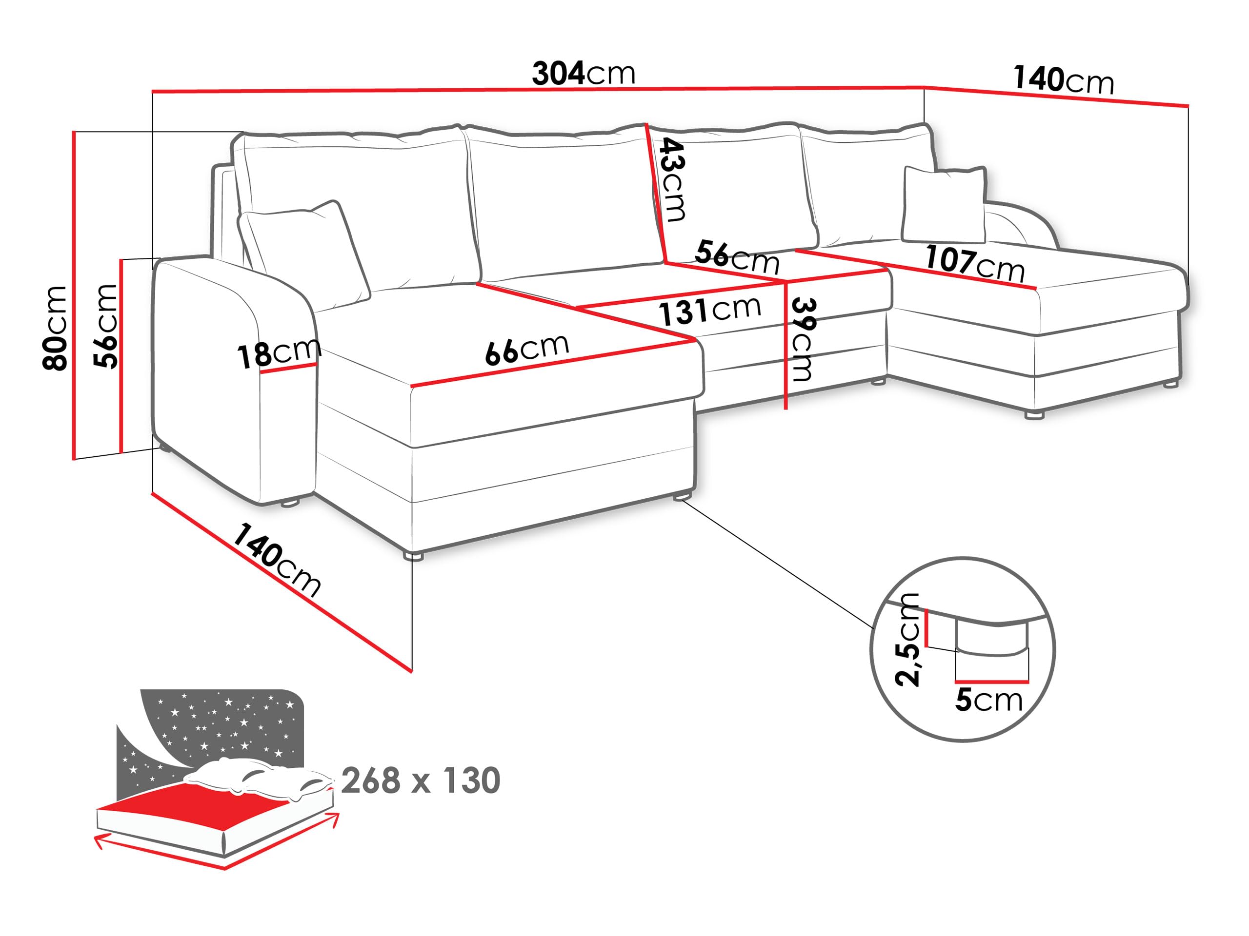 Mirjan24 Ecksofa Kristofer U, Design Eckcouch Couch mit Schlaffunktion, DREI Bettkasten, Wohnlandschaft, Bettfunktion, U-Form Sofa, Seite Universal, Farbauswahl (Margo 227.09)