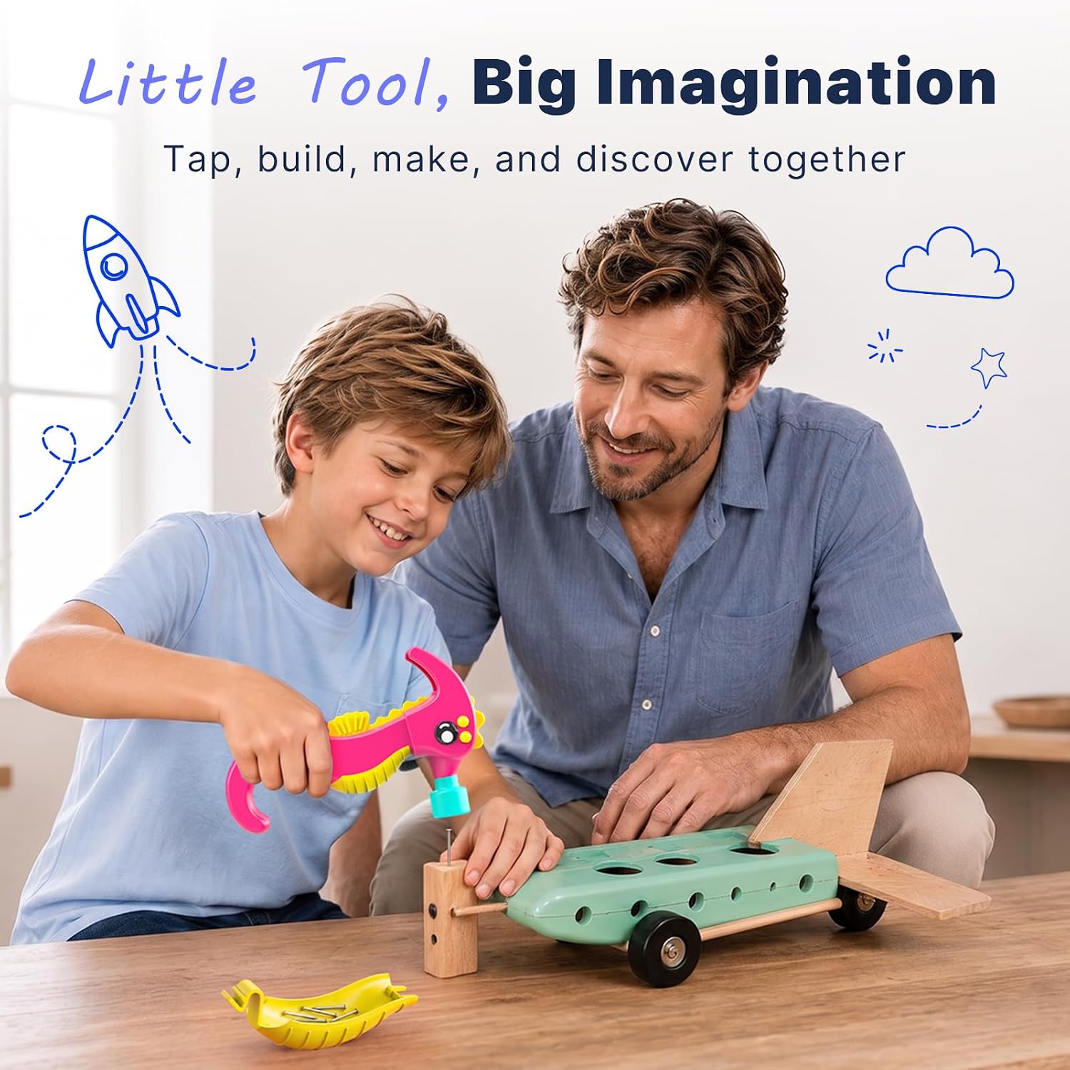 Small Hammer for Kids, Real Tool with Nail Remover, Ages 3+, Pink image 5