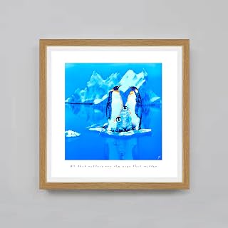 Penguin Family | Uplifting Nature Art | 40cm x 40cm | Giclée Print | Available Framed and Unframed (Oak Frame)