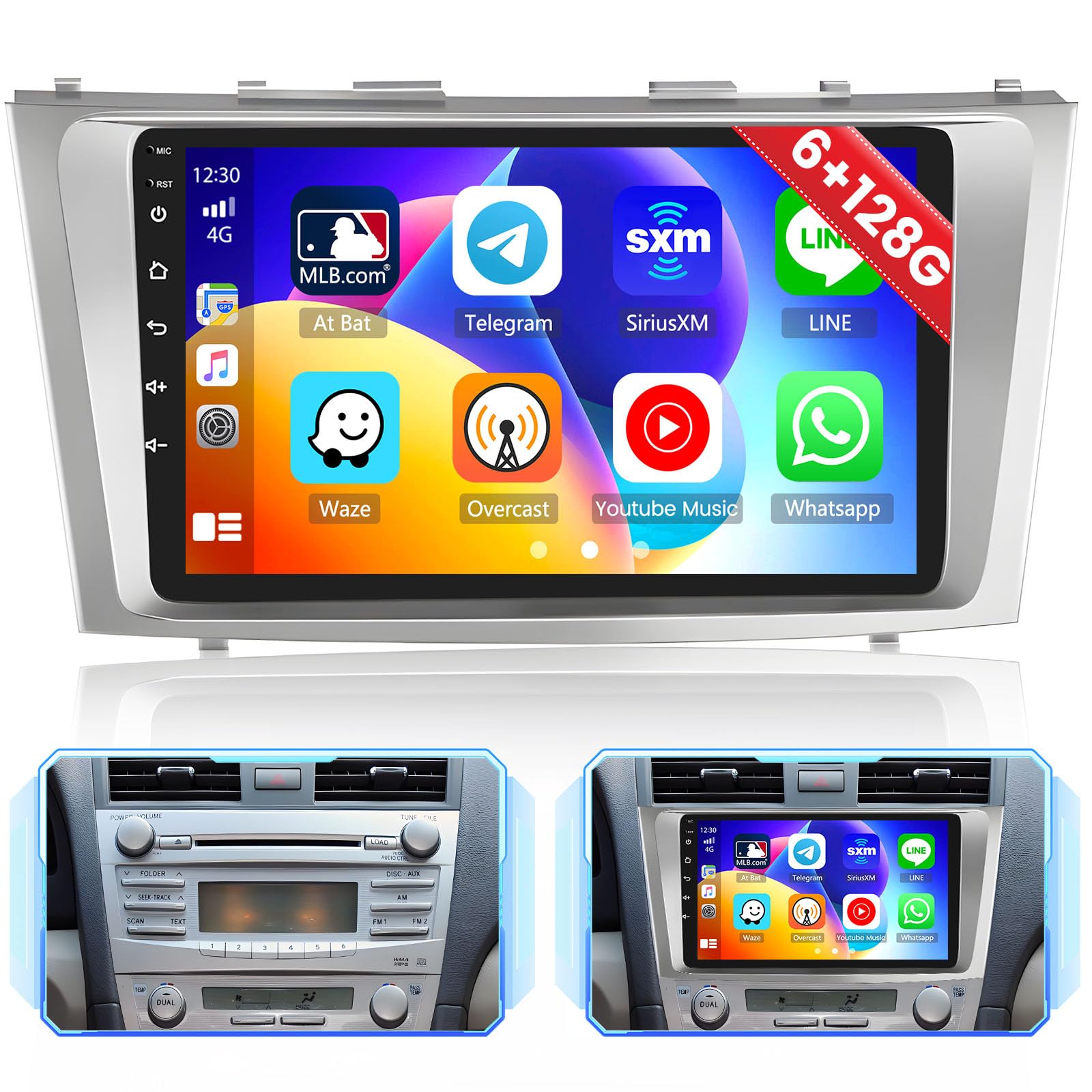 for Toyota Camry 2006-2011 Android 13 Car Stereo with Wireless Apple Carplay, 8 Core 6+128GB 9 Inch IPS Touchscreen Car Radio 59UI GPS Navigation WiFi 32EQ DSP Backup Camrea