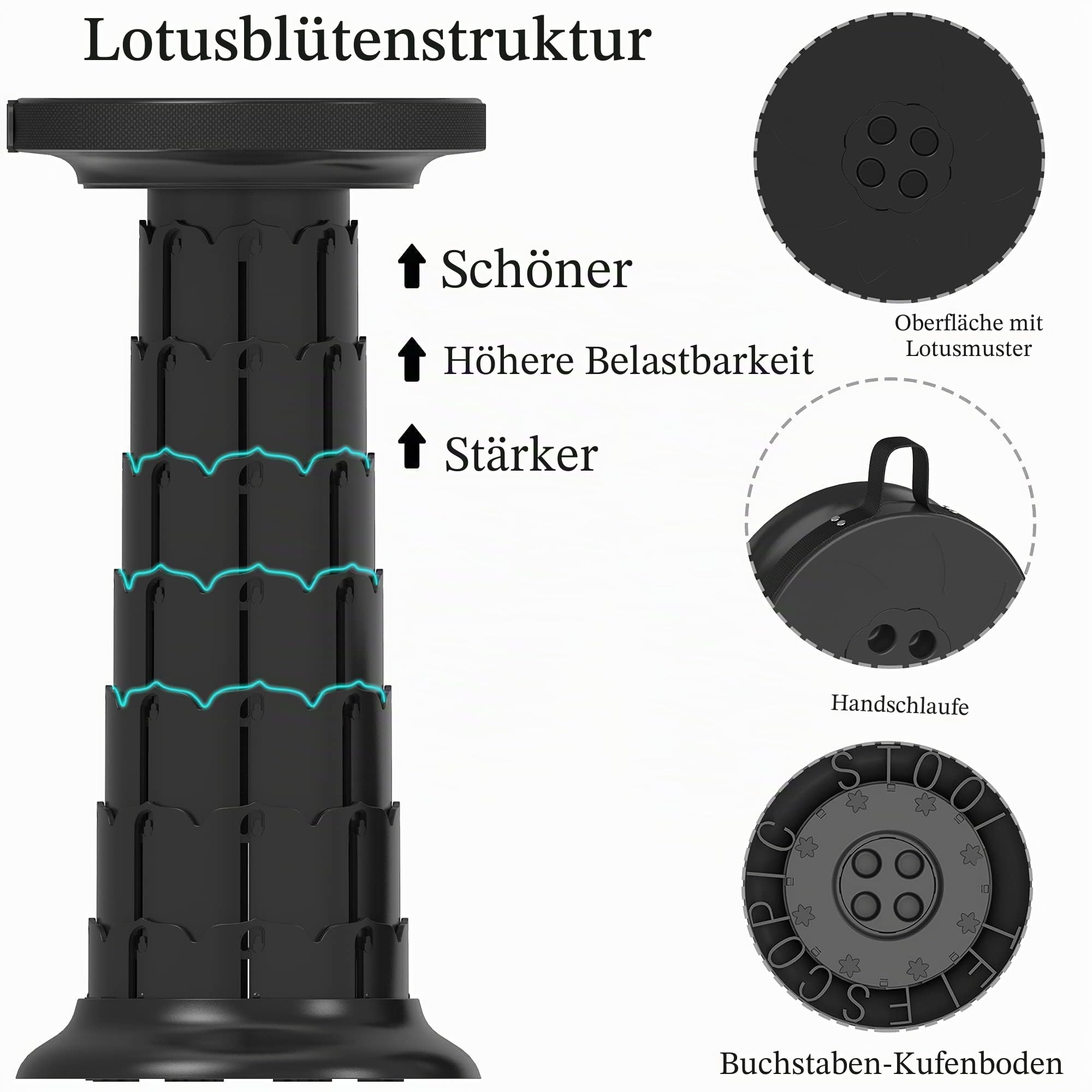 ALEVMOOM Tragbarer Klapphocker mit Kissen,Teleskophocker,Camping Hocker Zusammenklappbarer Hocker,für Draußen- und Drinnen-Aktivitäten, Wandern,Angeln,Tragfähigkeit 440lb mit Tasche Karabiner