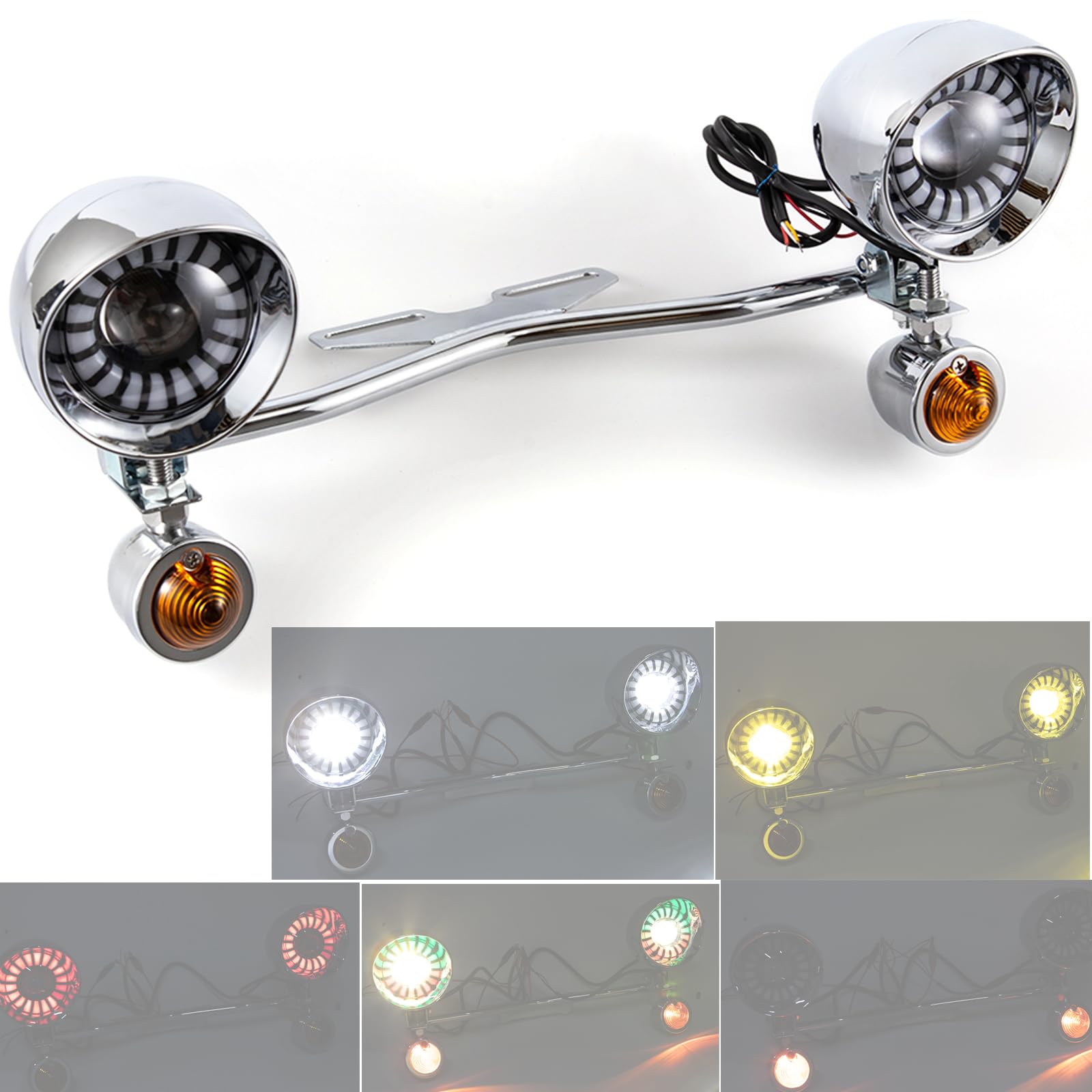 Universal faros auxiliares de moto custom LED 1 juego faros antiniebla para motocicleta cromados compatible con Shadow VT 750 1100 (Con soporte)