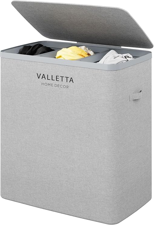 Valletta Paloma 120L Üç Yıkanabilir Bölmeli Katlanabilir Kumaş Kirli Çamaşır Sepeti Light Gray