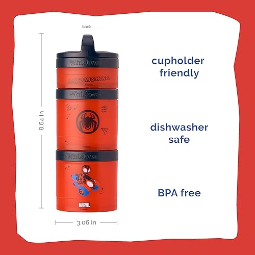 Miniatura 2 de Whiskware Spider-Man Team Spidey - Recipientes apilables para bebés, niños y niños pequeños, 3 tazas apilables para aperitivos para la escuela o