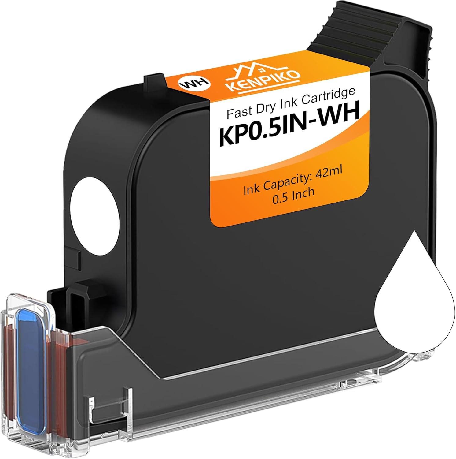 42ml Fast Dry Ink Cartridge KP0.5IN-WH for Handheld Inkjet Printer KP-N01, KP007,KP-MINI, 0.5inch/12.7mm SolvenHandheld Inkjet Printer KP-N01t Quick-Drying Ink Cartridge Replacement - White