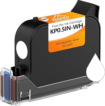 42ml Fast Dry Ink Cartridge KP0.5IN-WH for Handheld Inkjet Printer KP-N01, KP007,KP-MINI, 0.5inch/12.7mm SolvenHandheld Inkjet Printer KP-N01t Quick-Drying Ink Cartridge Replacement - White