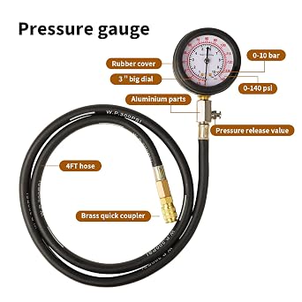 أداة اختبار ضغط الزيت ، مجموعة مقياس ضغط الزيت ، 0-140 PSI أدوات تشخيص اختبار الضغط ، مجموعة أدوات اختبار ضغط زيت المحرك ، لشاحنة السيارة ( red )