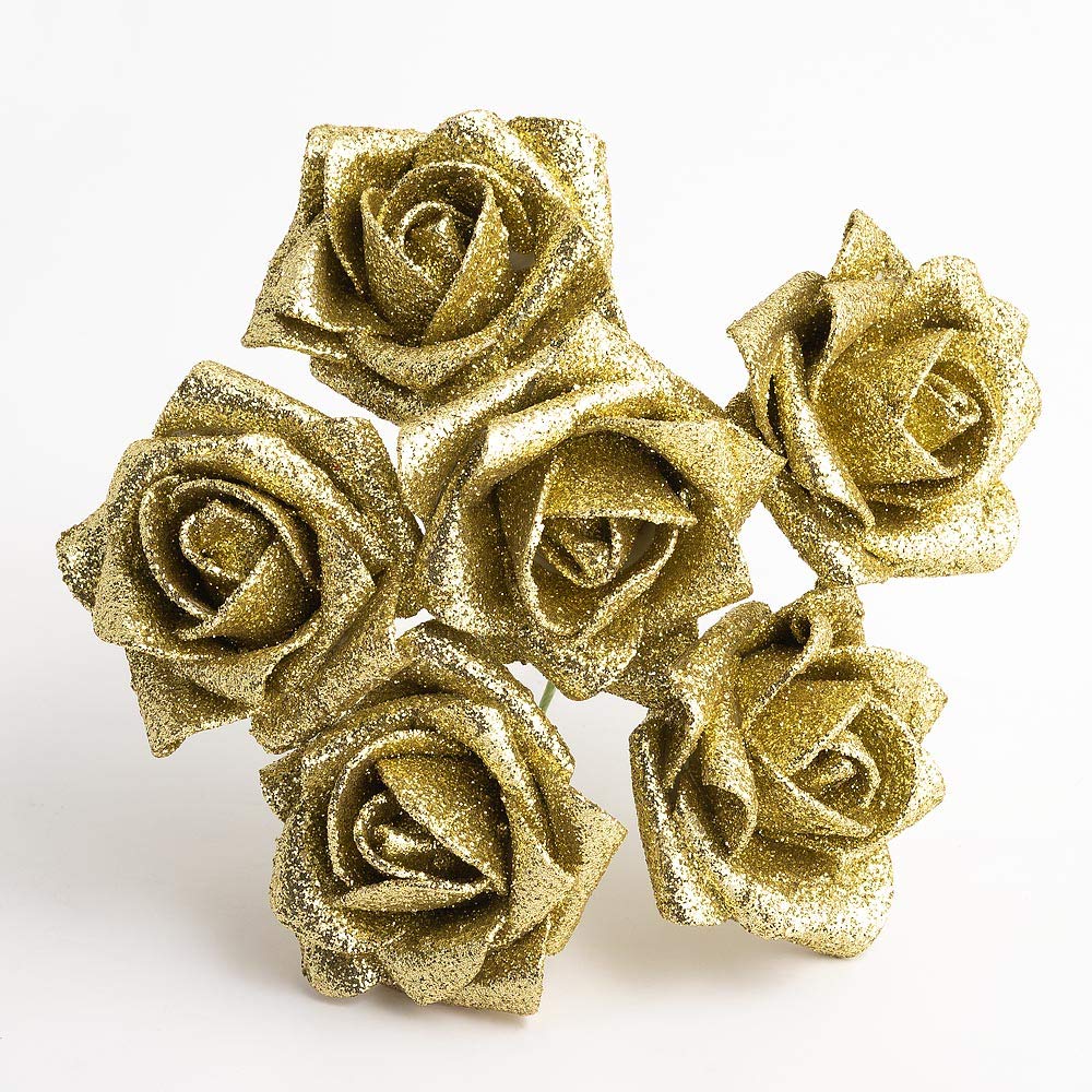 Italian Options Gold Glitter Colourfast Artificial Foam Rose Flowers Wedding Bouquet, 5Cm,