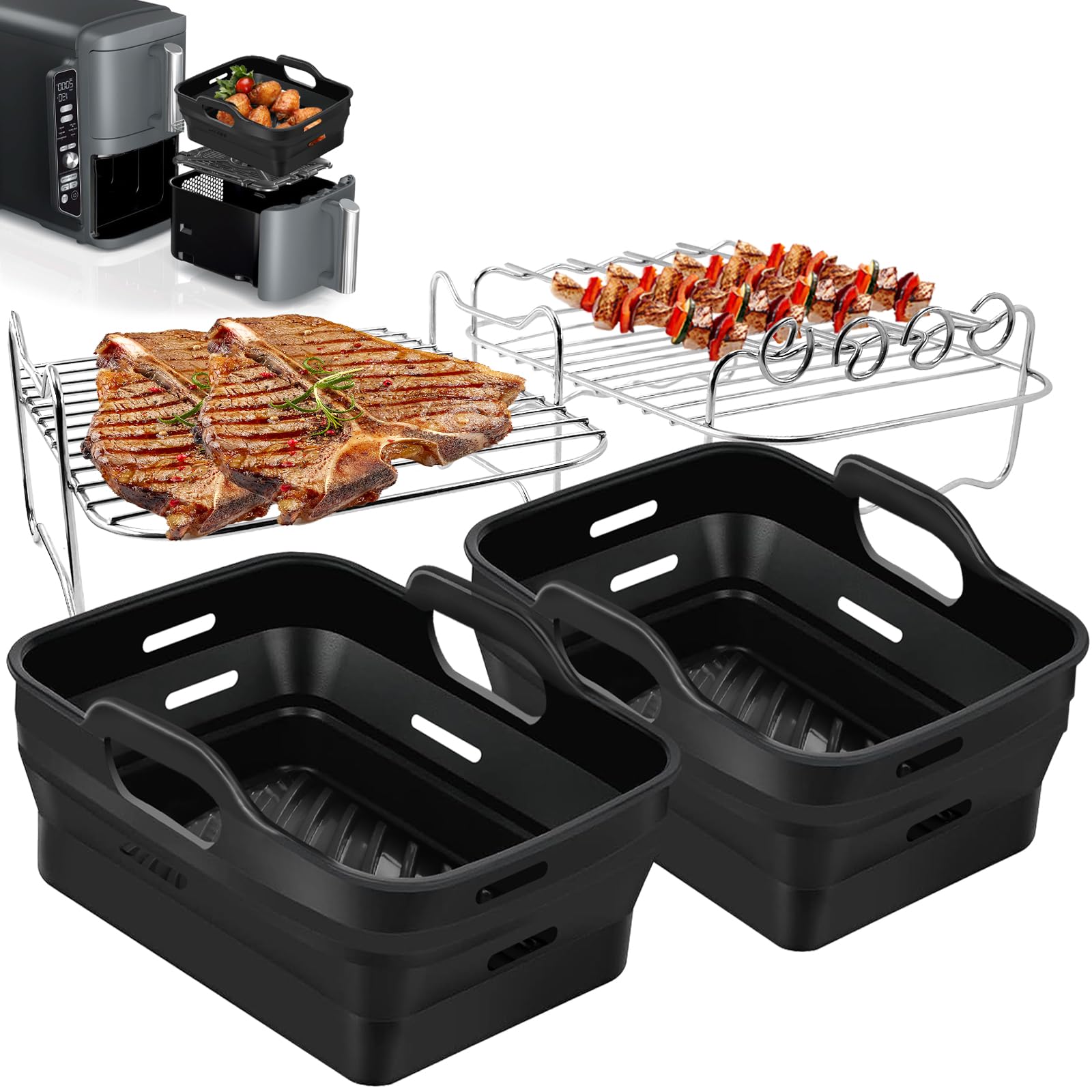 moleath Large Size Silicone Air Fryer Liners, 6PCS Dual Air Fryer Accessories Compatible for Ninja Foodi MAX AF400UK, AF451UK 9.5L, AF500UK 10.4L, Tower T17088 T17100 9L,cookwise EUARY 9L