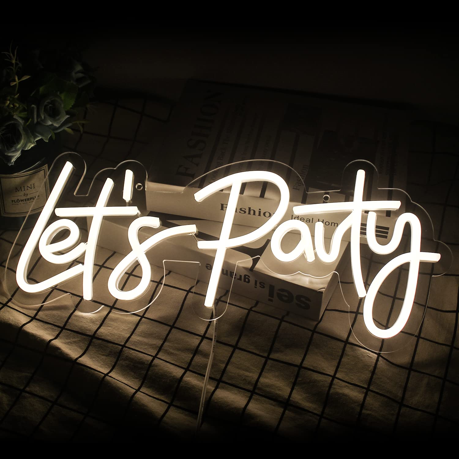 Lets Party Neon Sign Led Dimmable Décoration au néon pour fête anniversaire murale