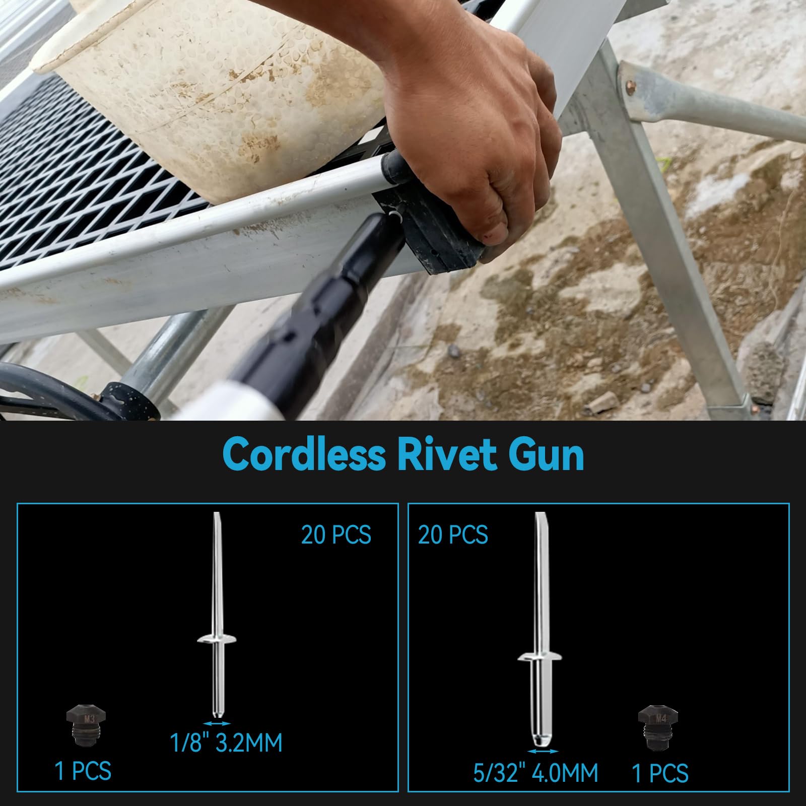 Alicates de remachado compatible con batería Ma-Kita de 18 V-21 V, pistola de remache inalámbrica y sin escobillas para remaches de 1/8 pulgadas