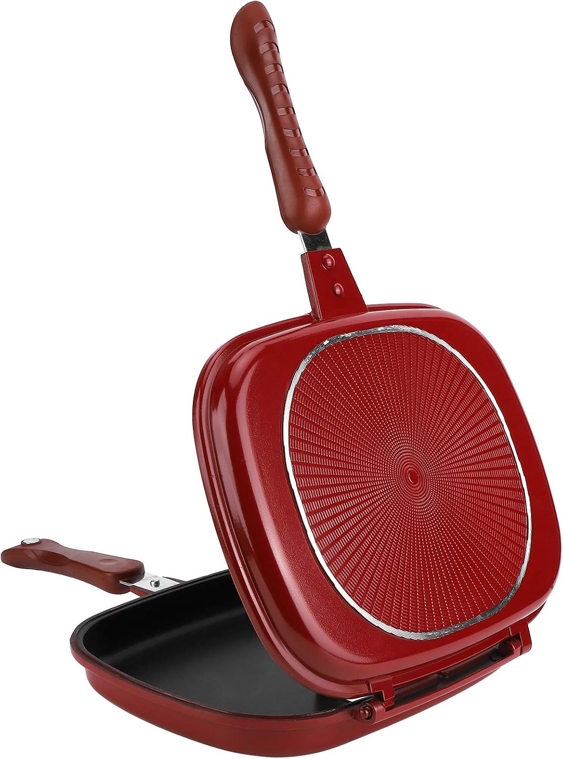 Pyhodi Double Sided Pan, 28cm Red Square Pancake Maker Nonstick Copper Easy to Flip Pan Frying Pan for Fluffy Pancakes Omelets Frittatas, Pancake Pan for Barbecue Grill Kitchen Supplies