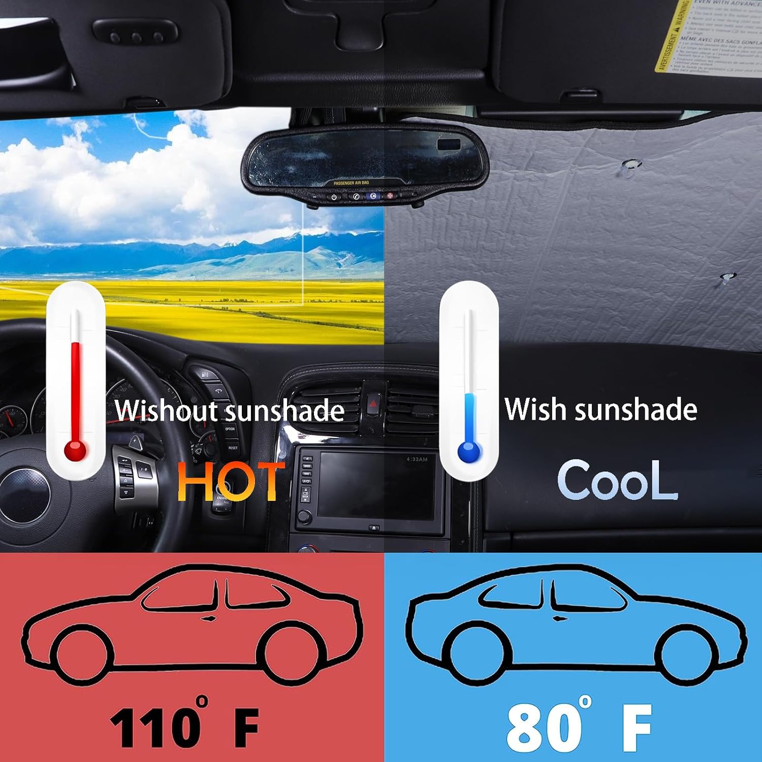 Car Window Windshield Sun Shade Foldable UV Rays Sun Visor Reflective Car Shade Cover Compatible with Corvette C6 Z06 ZR1 2005-2013 (All Windows)