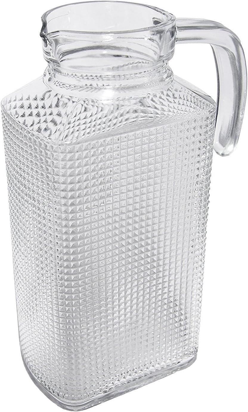 Circleware Frigo Textured Carafe Glass Drink Pitcher with Handle, New Fun Party Entertainment Home Kitchen Glassware for Water, Juice, Beer, Punch, Iced Tea, Cold Drinks & Gifts, 63.4 oz, Clear image 2