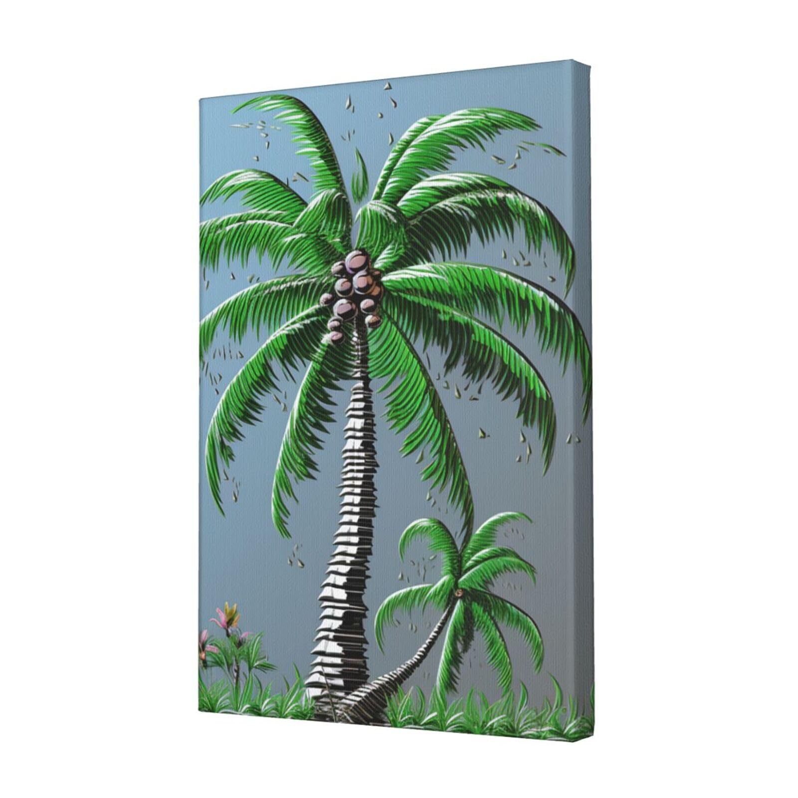 KLOPH Coconut Tree Canvas Wall Art for Living Room 12"x18" Modern Artwork Painting for Bathroom Hanging Canvas Prints Aesthetic Wallart for Bedroom Kitchen Office Wall Decor