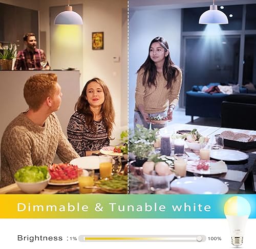 Miniatura 2 de Homevenus HVS - Bombillas inteligentes de 9 W, A19 E26, regulables, regulables, luz LED blanca cálida fría de 2500 K-6500 K, control por aplicación,