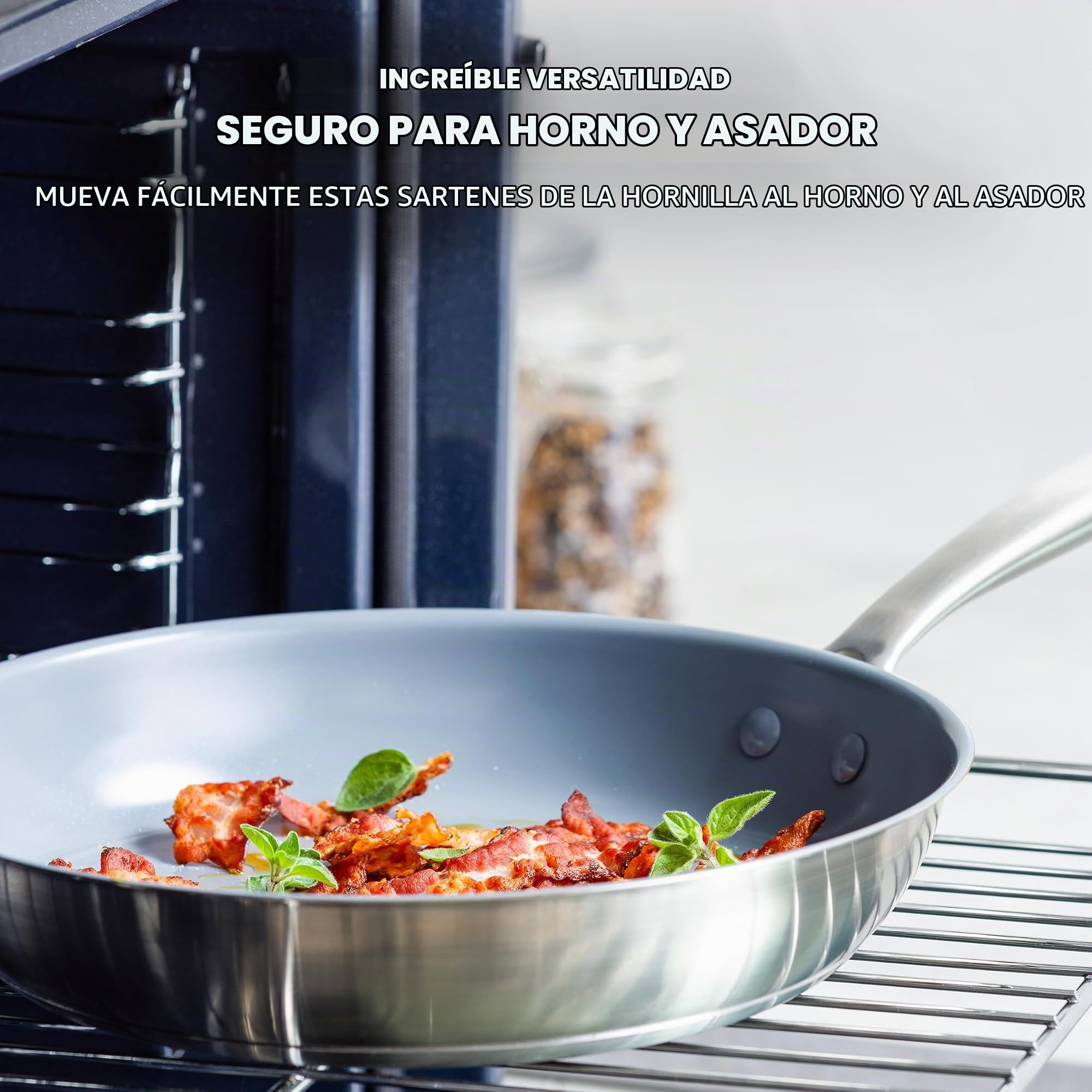 GreenPan Treviso Juego de 10 Ollas y Sartenes de Acero Inoxidable con Revestimiento de Cerámica Antiadherente, Incluye Sartén Cacerola y Ollas, Sin PFAS, Apto para Inducción, Horno y Lavavajillas,Gris