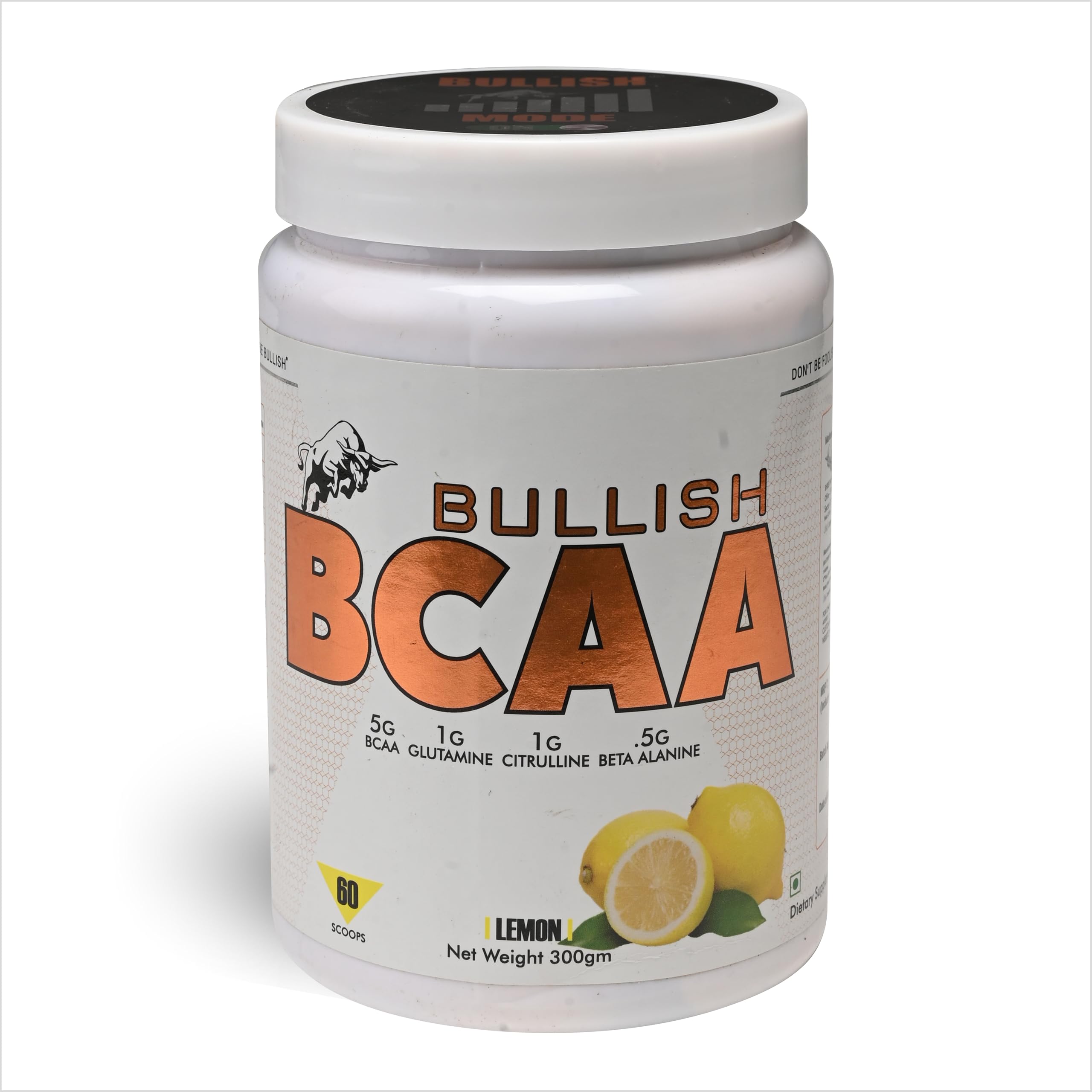 Bullish BCAA Powder with Glutamine and Beta Alanine, Lemon Flavour, 300g, 60 Scoops-image-39