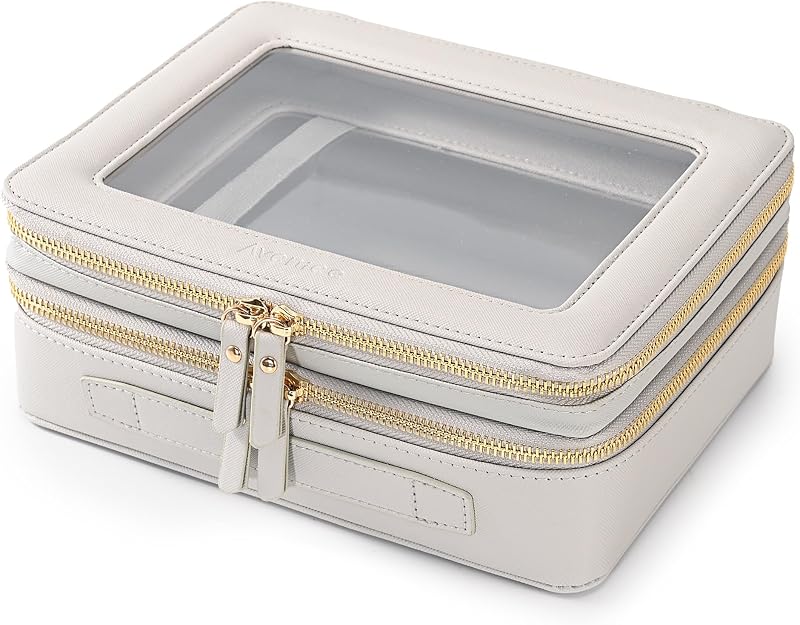 Necessaire de maquiagem Aveniee com 2 camadas, compartimento para pincéis, cinza