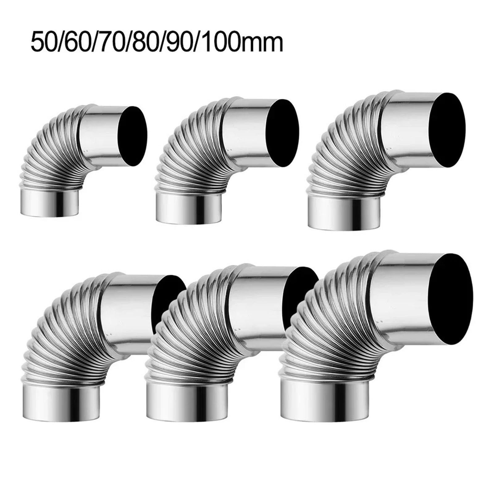 Gwintowane kolano kominowe ze stali nierdzewnej, Kolano kominowe 90 stopni, stal nierdzewna, kolor srebrny, 50-100 mm(50mm)