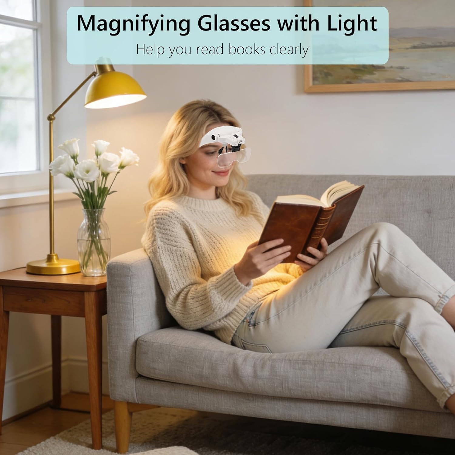 Magnifying Glasses with Light Headband Magnifier with 5 Detachable Lenses Magnifying Headband Bracket and Headband are Interchangeable for Close Work Reading, Craft, Needlework