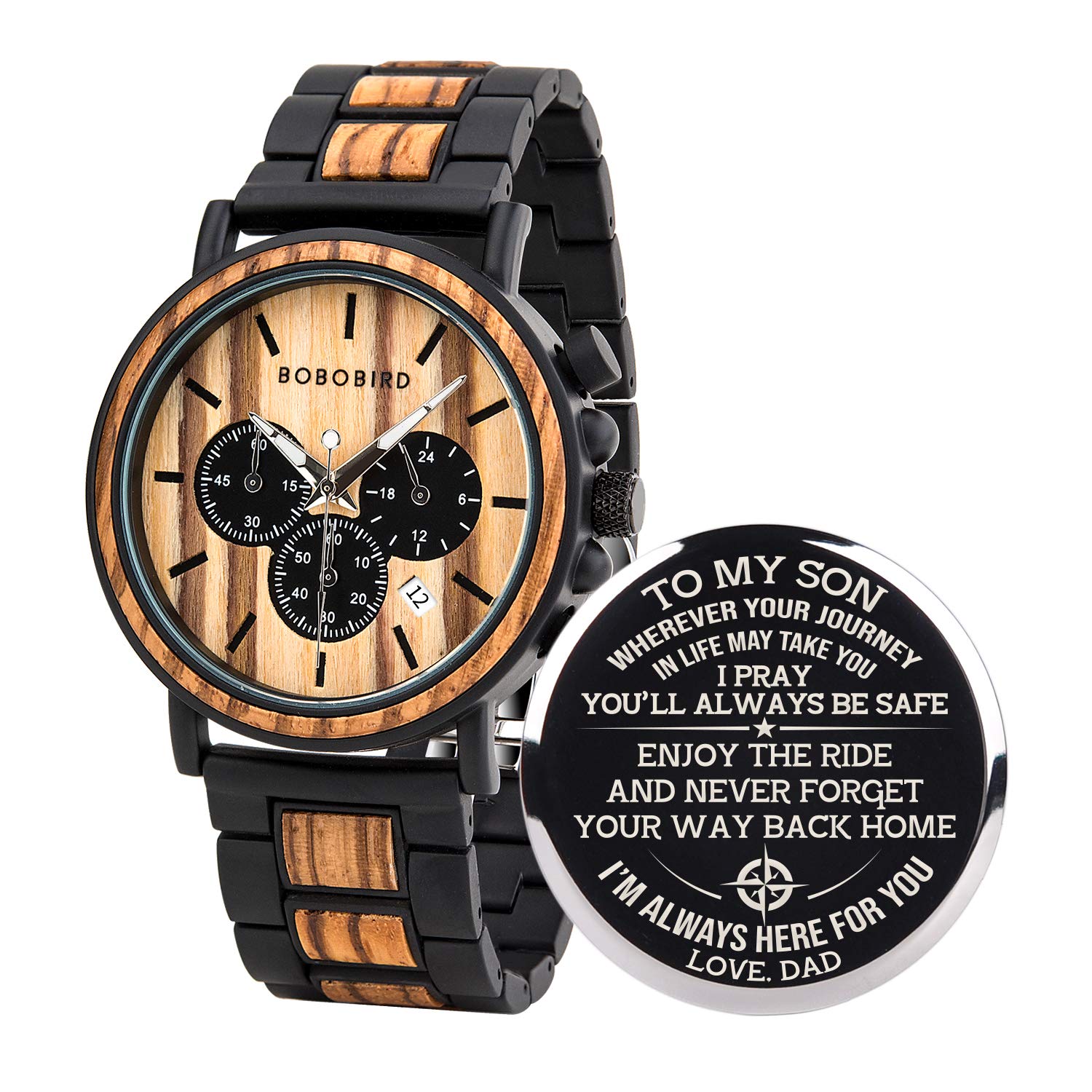 Sponsored Ad - Mens Personalized Engraved Wooden Watches, Stylish Wood & Stainless Steel Combined Quartz Casual Wristwatches for Men Family Friends Customized Watch