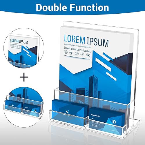 Miniatura 2 de BEYGORM Soporte acrílico para folletos con tarjetero para 400 volantes, paquete de 2 soportes transparentes para exhibición, soporte para folletos