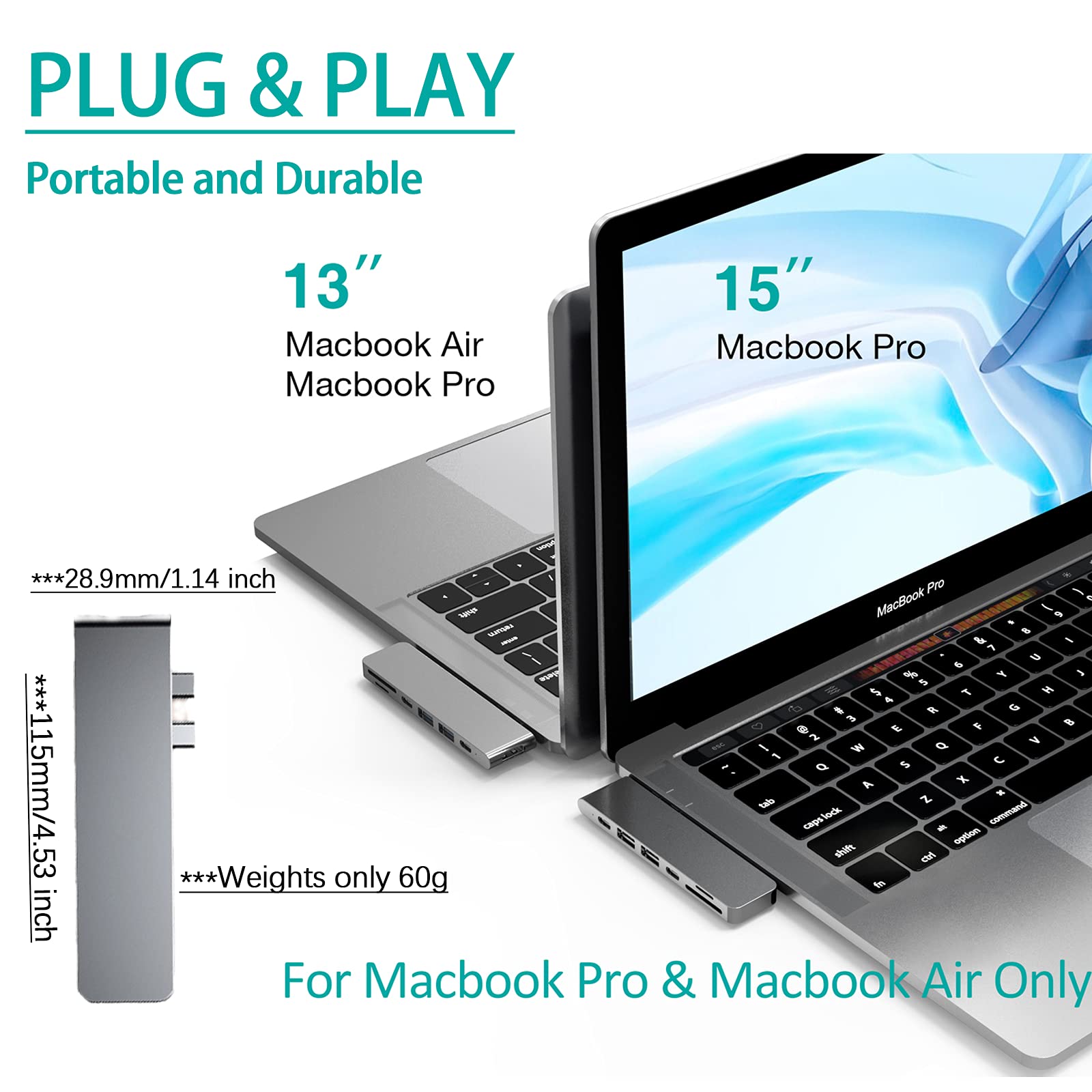 Adaptateur Macbook Pro/Air, Adaptateur Mac 7 en 2 avec MacBook Air/Pro 2022-2018, Dock MacBook vers 4K HDMI, USB-C 100W et Thunderbolt 3, SD/TF Lecteur de Carte, 2 USB 3.0, Hub USB C pour MacBook