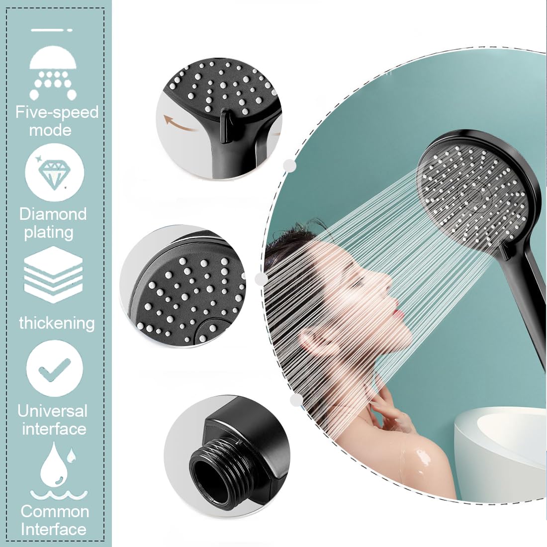 Soffione Doccia Soffione doccia grande (120 mm di diametro) con5 modalità di erogazione dell'acqua, soffione doccia ad alta pressione, Soffione Doccia Risparmio Idrico 8L/min cromato