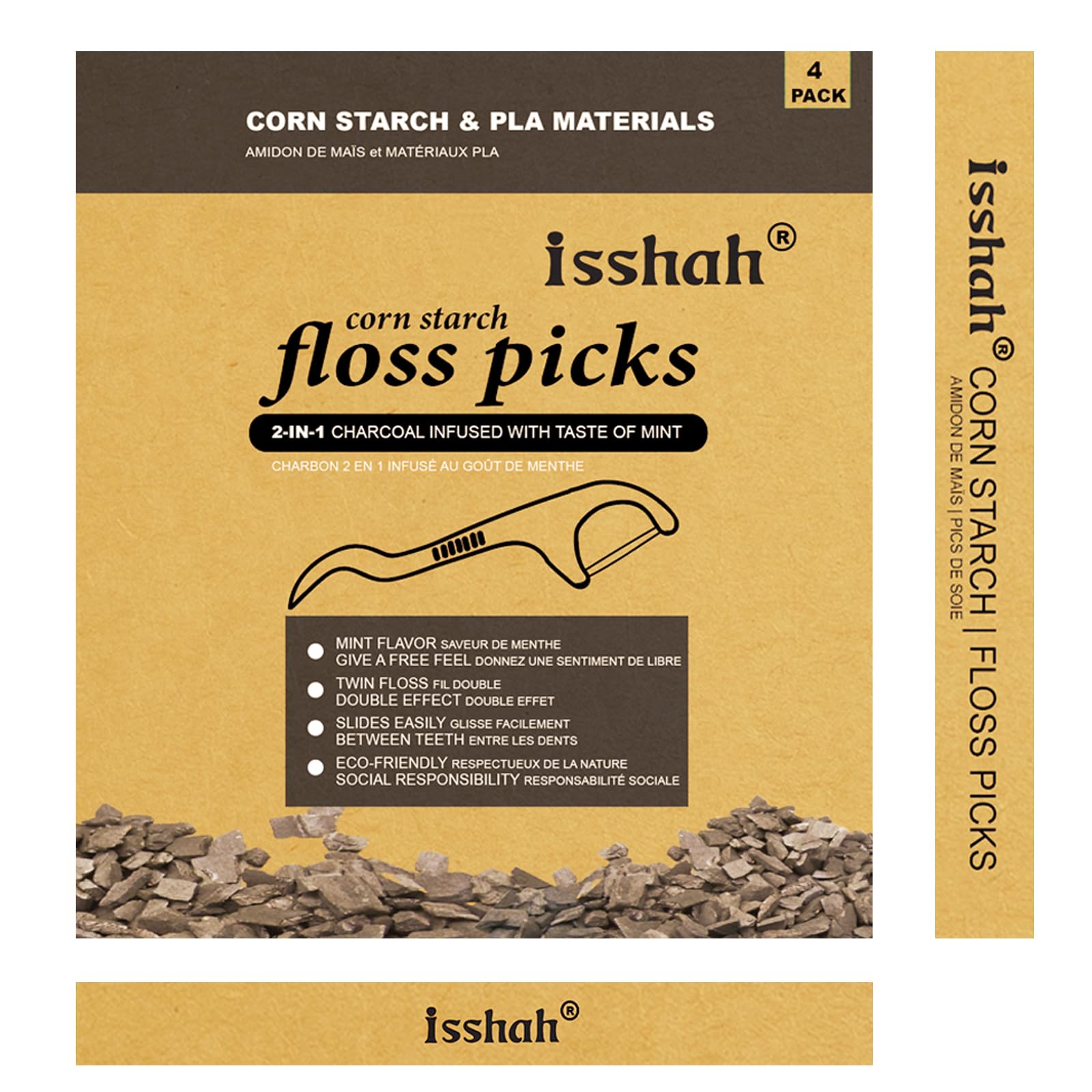 IsshahPúas de hilo dental natural – 200 unidades – sin BPA, biodegradable, compostable, respetuoso con el medio ambiente, púas dentales naturales por Isshah, , , Negro,, ]