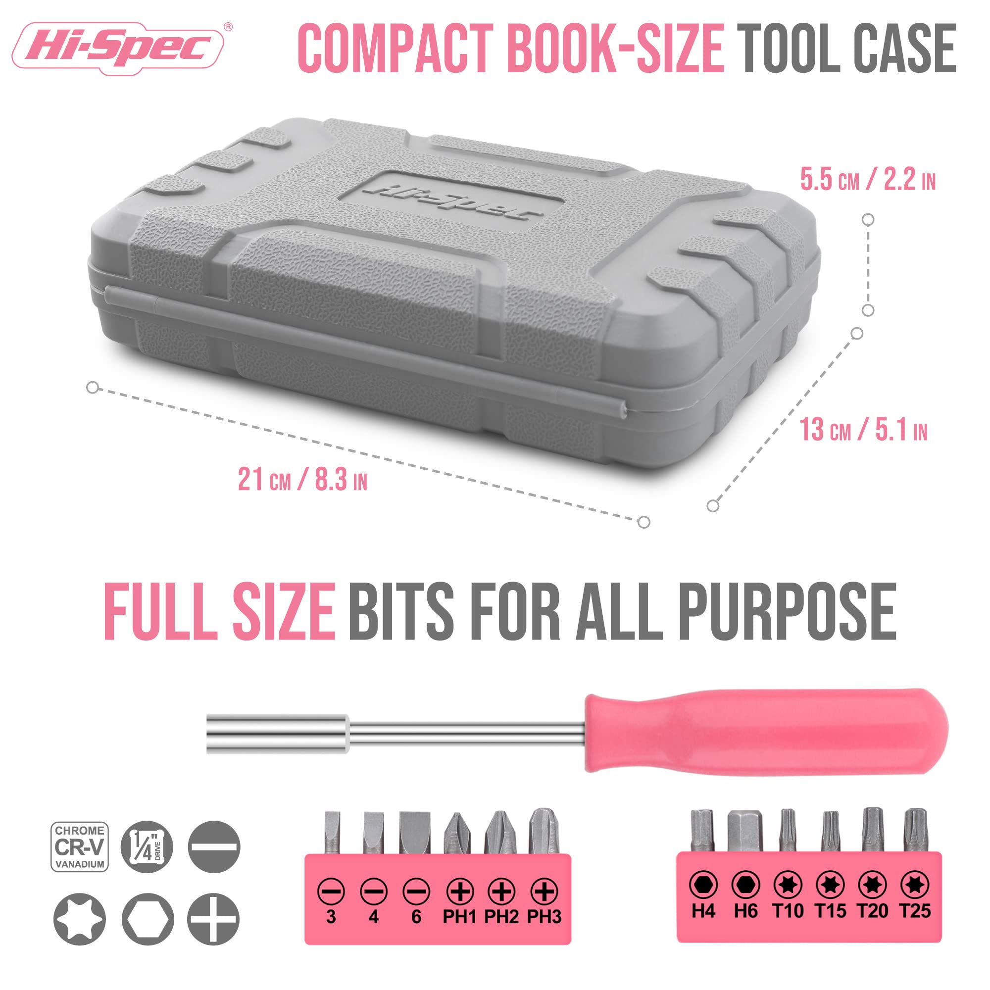 Hi-Spec Pink Small Tool Kit for Home DIY Repairs & Crafts, 24pc Lady Tool Set including Mini Hammer, Pliers, Screwdriver Set - Image 3
