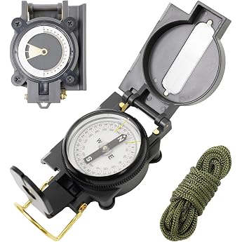 Outdoor Compass Navigation Waterproof Navigation Tool for Kids with Adjustable Declination Magnifying Glass and Scale Army Green Lanyard