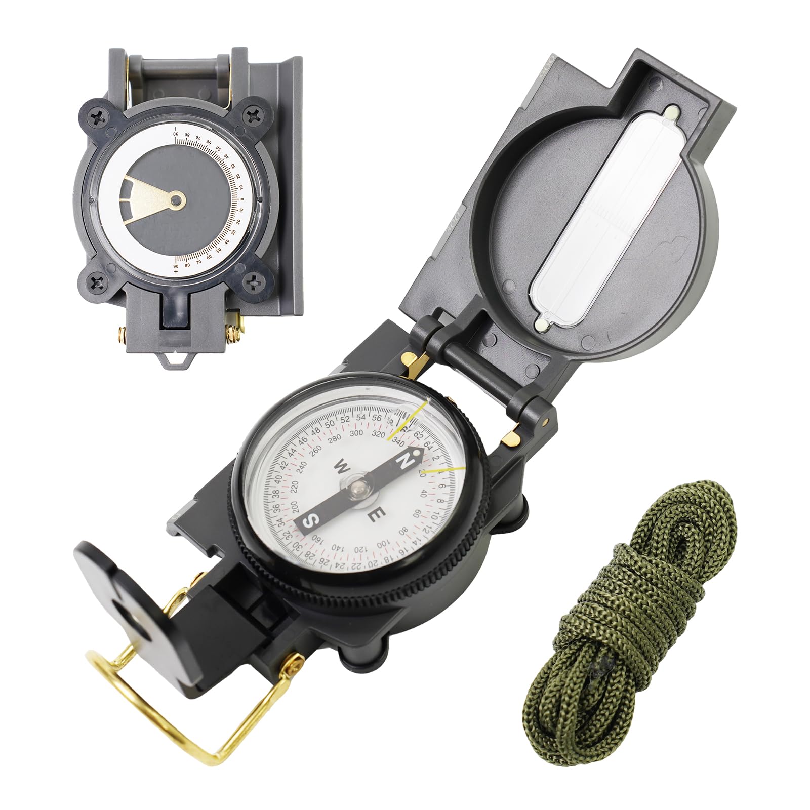 Outdoor Compass Navigation, Waterproof Navigation Tool for Kids with Adjustable Declination, Magnifier and Scale, Army Green Lanyard