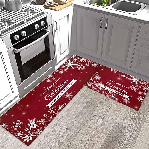 Miniatura 112 de Alfombras de cocina de Navidad absorbentes antideslizantes para piso, árbol de Navidad, muñeco de nieve y copo de nieve, alfombras y tapetes